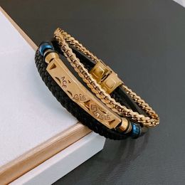 Cuerda de mano de piel de vaca de alta calidad, pulsera con cabeza con logotipo de Medusa, pulsera de cuerda de mano trenzada de varios niveles, ajustable