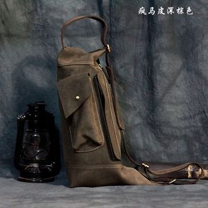 Sac de poitrine vintage en cuir de vache de haute qualité, couche supérieure en cuir véritable pour hommes, sac à bandoulière, ceinture, sacs de sport décontractés