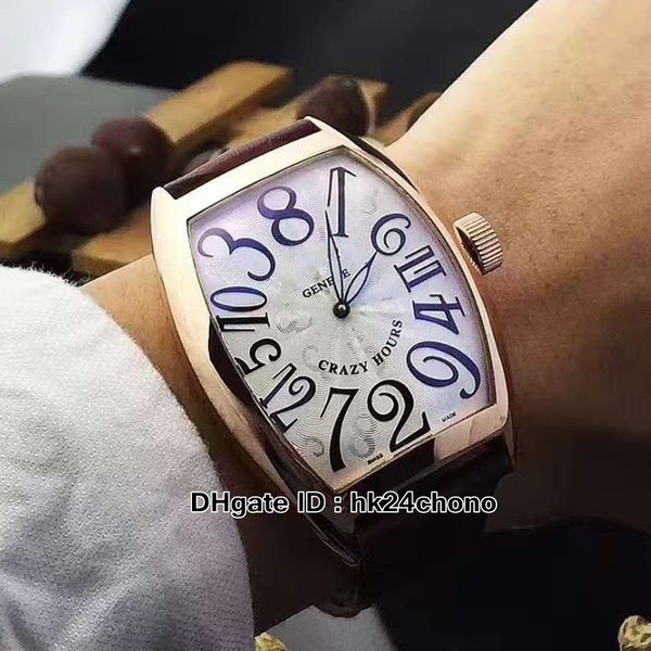 Alta calidad Crazy Hours 8880 CH Reloj automático para hombres Caja de oro rosa Esfera plateada Número de color Marca Correa de cuero marrón Relojes deportivos para caballeros