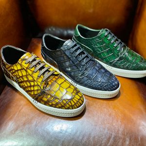 Sneakers de peau de crocodile de haute qualité True Chaussures de sport pour hommes avec bretelles à faible coupe chaussures de randonnerie pour hommes entraîneurs de chaussures d'entraînement en cuir authentique