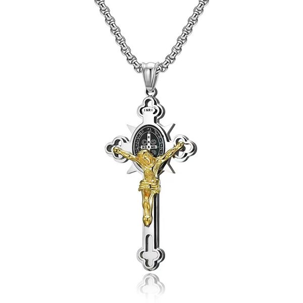 Collier pendentif croix de haute qualité, collier religieux chrétien en acier inoxydable plaqué or