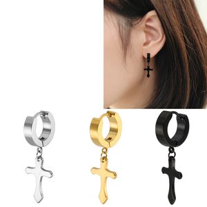 Boucles d'oreilles breloques en acier inoxydable croix de haute qualité pour femmes hommes boucle d'oreille de couleur noire or argent