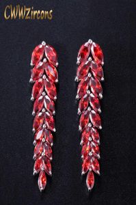 Kubieke zirkonia -feestjuwelen van hoge kwaliteit Wit goudkleur Long Dark Red Bunging Earring For Women Wedding CZ260 2107149800982