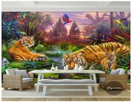 Hoogwaardige aangepaste 3D Po Wallpaper muurschilderingen De originele bosconfetti vliegt in het schilderij van de Tiger Animal Children3884608