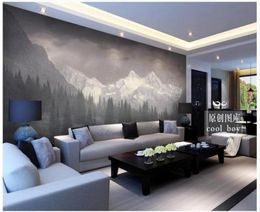 Hoogwaardige aangepaste 3D Po Wallpaper Murals Simple Snow Mountain Pine Forest Giant Landscape Mural Achtergrond Wall Decor Room WA89292244