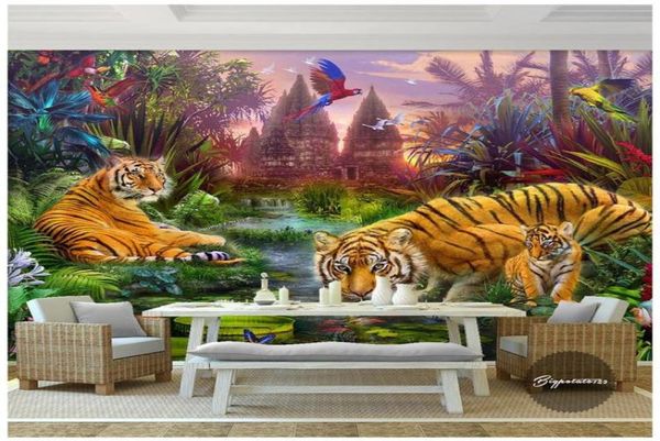 Peintures murales de papier peint 3d po personnalisées de haute qualité Les confettis de la forêt originale volent dans la peinture des enfants animaux tigres5094723