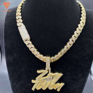 Hoogwaardige aangepaste hiphop ketting bling gele kleur d vvs1 moissaniet diamant cuban ketting 925 zilveren cubaanse linkketen