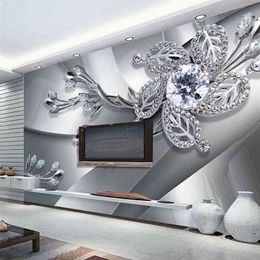 Haute Qualité Personnalisé Mur Tissu Peinture Murale Moderne Art Créatif 3D Diamant Fleur Motif Salon TV Fond D'écran 210722