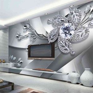 Hoge kwaliteit aangepaste muur doek muur schilderij moderne creatieve kunst 3D diamant bloem patroon woonkamer tv achtergrond behang 210722