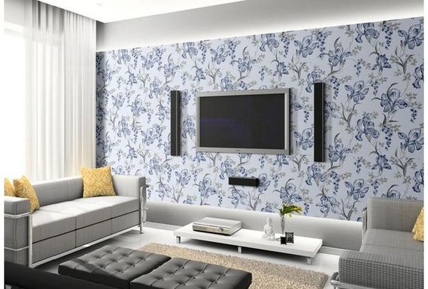 Alta calidad Personalizar tamaño moda orquídeas azules flores costura perfecta mural papel tapiz 3d papeles de pared 3d para telón de fondo de tv