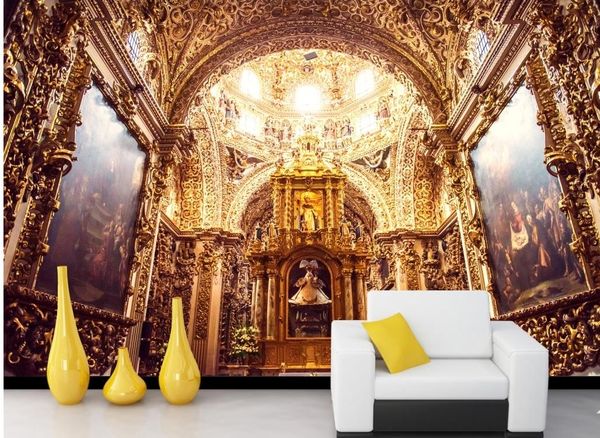 Haute qualité personnaliser taille moderne européen palais église stéréo murale 3d papier peint 3d papiers peints pour toile de fond tv
