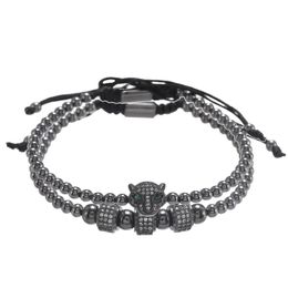 Bracelet à breloques tête de léopard CZ de haute qualité Bracelets de perles de cuivre colorées 4MM