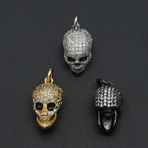 Alta calidad CZ Micro Pave Skull Beads Charm DIY Pandora colgante para la fabricación de collares