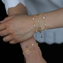 Haute Qualité Cz Station Lien Chaîne Fleur Charme bracelet 15 + 4 cm Étendre La Chaîne Mignon Belle Femmes Fille Mode Bracelets en gros