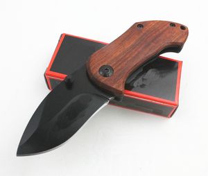 Hoge kwaliteit DA33 Kleine Survival Folding Mes 440C Zwart Drop Point Blade Wood + Steel Handle met Back Clip Wandelen Tools Messen