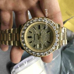 Haute qualité Day Date watch18K Gold Luxury Mens Watch Big Diamond Bezel Gold Bracelet original en acier inoxydable Automatique Hommes Montres 239G