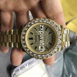 Haute qualité Day Date watch18K Gold Luxury Mens Watch Big Diamond Bezel Gold Bracelet d'origine en acier inoxydable Automatique Hommes Montres 290C