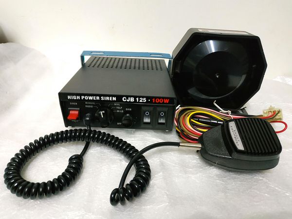 CJB125 100 W 7 sons sirène de police amplificateur d'alarme de voiture avec microphone, interrupteur de commande 2 lumières + haut-parleur 100 W