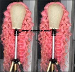 Perruques en dentelle rose bouclé profonde de haute qualité Long Brésilien Brésilien Full Lace Front Perruque pour femmes Napnk Peruca Cabelo Synthetic Hair Wig Natural2754138