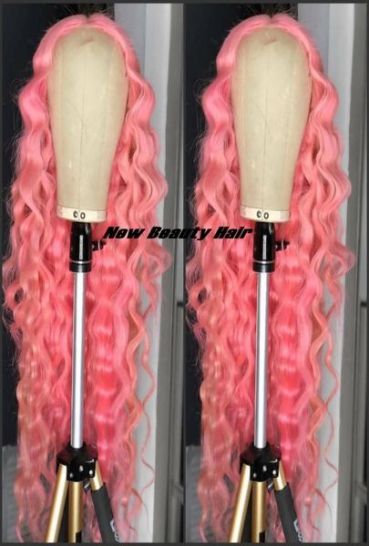 Pelucas de encaje rosa rizado de alta calidad larga peluca frontal de encaje completo brasileño para mujeres napnk peruca cabelo cabello sintético peluca natural2752582
