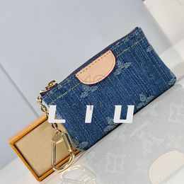Denim Blue Blue Wallet Men Designer Card Solder Fashion Zipper Purse Purse Femme Femme Keychain Pouche clés Poux de monnaie