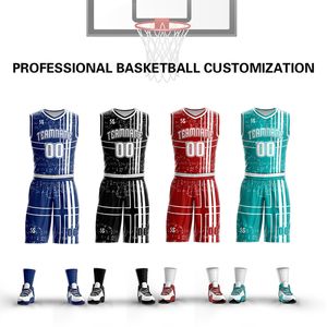 Design basketbal jerseys van hoge kwaliteit jongens ademend aangepaste uniformen college pakken diy set 220704
