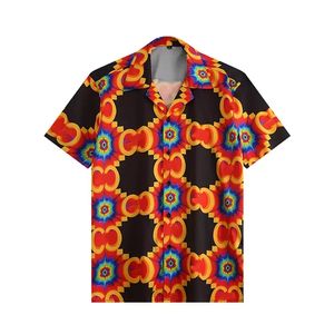 Hoge Kwaliteit Ontwerp Blouse Shirts Mens Camisas de Hombre Mode Geometrische Letter Print Casual Shirts Mannen Korte Mouw Turn Down Collar Business Dress Shirt M-3XL