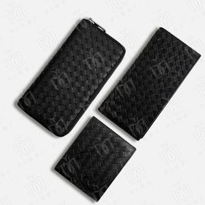 Billetera de cuero tejida de diseño de alta calidad billeteras negras de lujo hombres