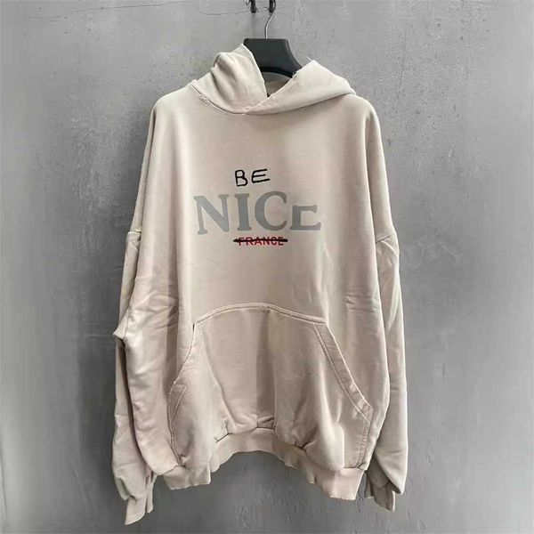 Édition de vêtements de créateurs de haute qualité Paris Be Nice Printed Letter Hoodie Mens Womens Pull