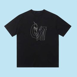 Ropa de diseñador de alta calidad Patrón de sonido eléctrico bordado Contrast Camiseta de cuello redondo de manga negro