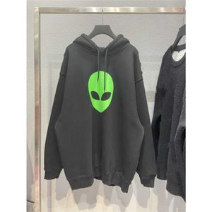 Hoge kwaliteit Designer kleding Paris Alien fluorescerende gedrukte heren dames dameshoodfleece hoodie Lange top