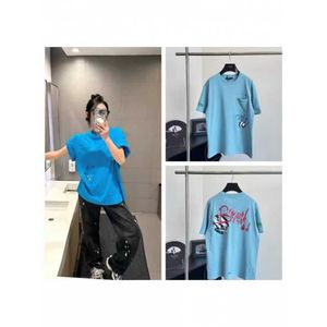 Vêtements de créateurs de haute qualité printemps / été joint graffiti imprimement t-shirt à manches courtes bleues avec top drôle