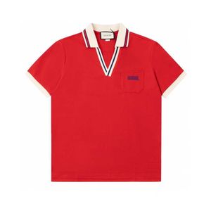 Ropa de diseñador de alta calidad para hombre de verano camiseta con cuello en V camiseta de color polo para niños bolsillo rojo manga correcta