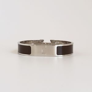 Classic H Bracelet Silver Bangle for Men Silver Enamel Bracelets Men and Women Cuff Bracelet 12MM Wide with Gift Bag