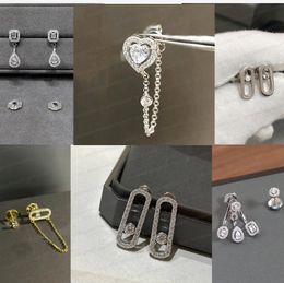 Pendientes de diseño de alta calidad, pendientes asimétricos deslizantes de un solo diamante de la serie Messik, regalo de joyería de aniversario de boda