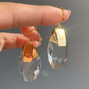 Hoogwaardige ontwerper beroemde merk sieraden transparante kristalgeometrische hanger drop oorbellen vrouwen trend goth