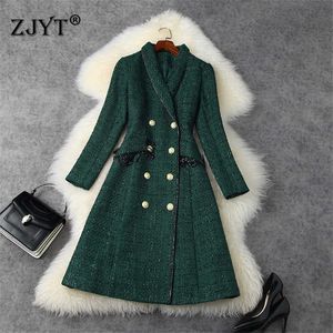 Hoge kwaliteit designer mode vrouwen winter dubbele breasted lange tweed wollen jassen en jassen elegante wol combineert bovenkleding 210601