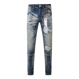 Hochwertige Designer-Jeans, lila Jeans für Herren, Herren-Jeans, Trend-Imitation, alte schwarze, zerrissene Motorrad-Jeans, schmale Motorrad-Herren-Lagenjeans, lockere Herren-Jeans, zerrissene Z6