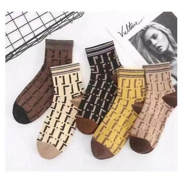 Calcetines de mujer de punto de lujo de diseñador de alta calidad, moda de invierno, cálidos y cómodos, 5 pares de cajas de regalo, embalaje 205K