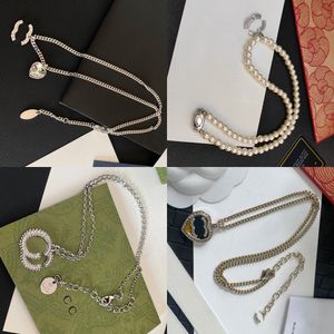 Hoogwaardige designer ketting merk kletter hangers dames 18K vergulde zilveren koper hart hanger parel ketting kristallen kettingen mode sieraden cadeau