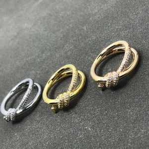 Designer Ring T Family Knoop Trouwring voor vrouwen en mannen 925 Sterling verzilverd met 18k gouden volledige diamanten ring sieraden Hoge versie