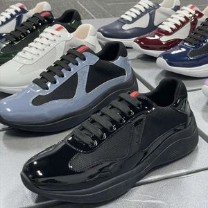 America Cup Sneakers Designer Chaussure de course Chaussures décontractées pour hommes Baskets plates en cuir verni Entraîneur à lacets en maille noire avec boîte