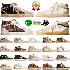 Zapatos de diseñador de alta calidad Golden Women Glitter Mid Stars Marca Hombres Casual Nuevo lanzamiento Zapato de lujo Italia Zapatillas de deporte Lentejuelas Clásico Blanco Do Old Platform Mocasines sucios