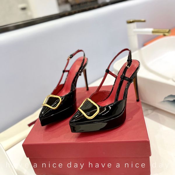 Designer de haute qualité Slingback sandale 12cm miroir qualité chaussures de mode en cuir verni pour femmes chaussures de soirée de mariage avec boîte