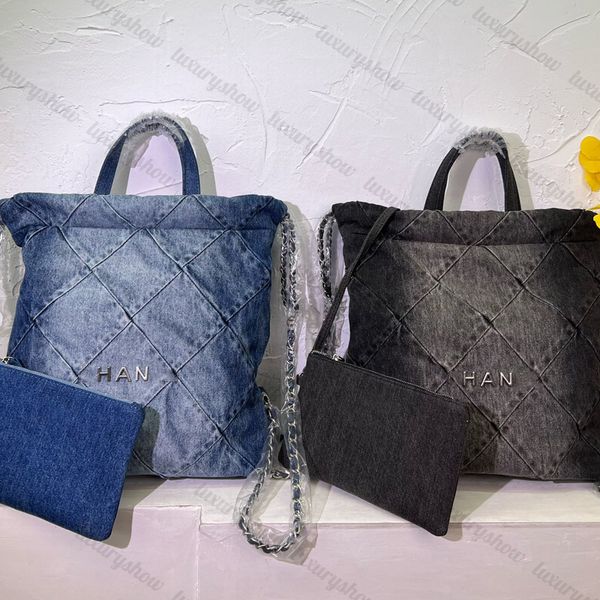 Designer de haute qualité petit sac à dos grande capacité sac à dos femmes sac à main matelassé en denim bleu sac à main de luxe double chaîne sangle sac à bandoulière sac de maquillage