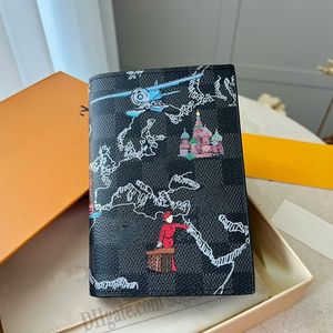 Carteras de diseñador de alta calidad Titulares de tarjetas para hombres Cartera para mujer Graffiti de dibujos animados Titular del pasaporte Estilo de viaje Monedero para mujer Monederos Bolso corto en relieve Caja original