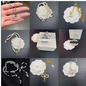 Hoge kwaliteit ontwerper met doos Vivians hanger kettingen voor vrouwen parel Saturnus en Venus gratis verzending diamanten halsketting sieraden kerst gifis groothandel