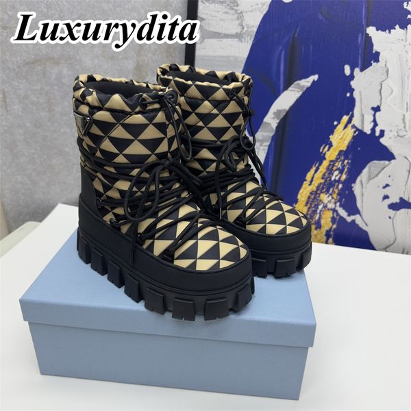 Botas largas de diseñador de alta calidad para mujer, botas de pierna de tacón alto con suela gruesa de lujo, botas sobre el tobillo de cuero con diseño de moda, calcetines hasta la rodilla, bota con tacón triangular YMPR 0075