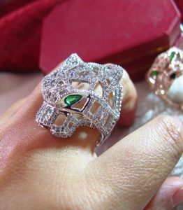 Hoge kwaliteit Designer Zirkon Diamonds Green Eyes Leopard Ring 18K Gold Polated Party Sieraden voor vrouwen of Men4957905