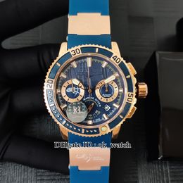 Plongeur de haute qualité 353-98LE-3/ARTEMIS montre chronographe à Quartz pour hommes boîtier en or rose cadran bleu hommes nouvelles montres bracelet en caoutchouc
